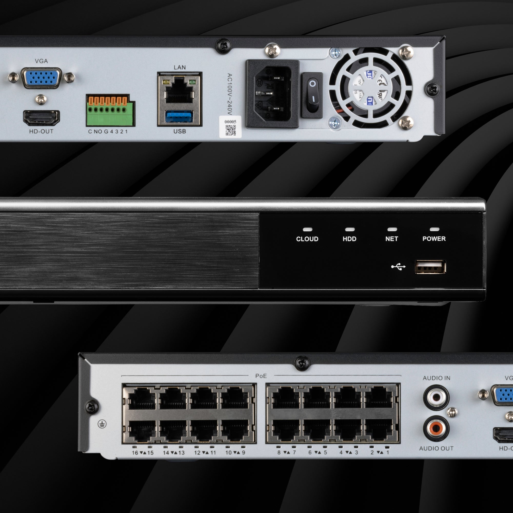 Zxtech Onyx 32CH (16-PoE) 16MP/4K PoE NVR Recorder, 2-Bay 20TB, H.265+, AI Human Detection