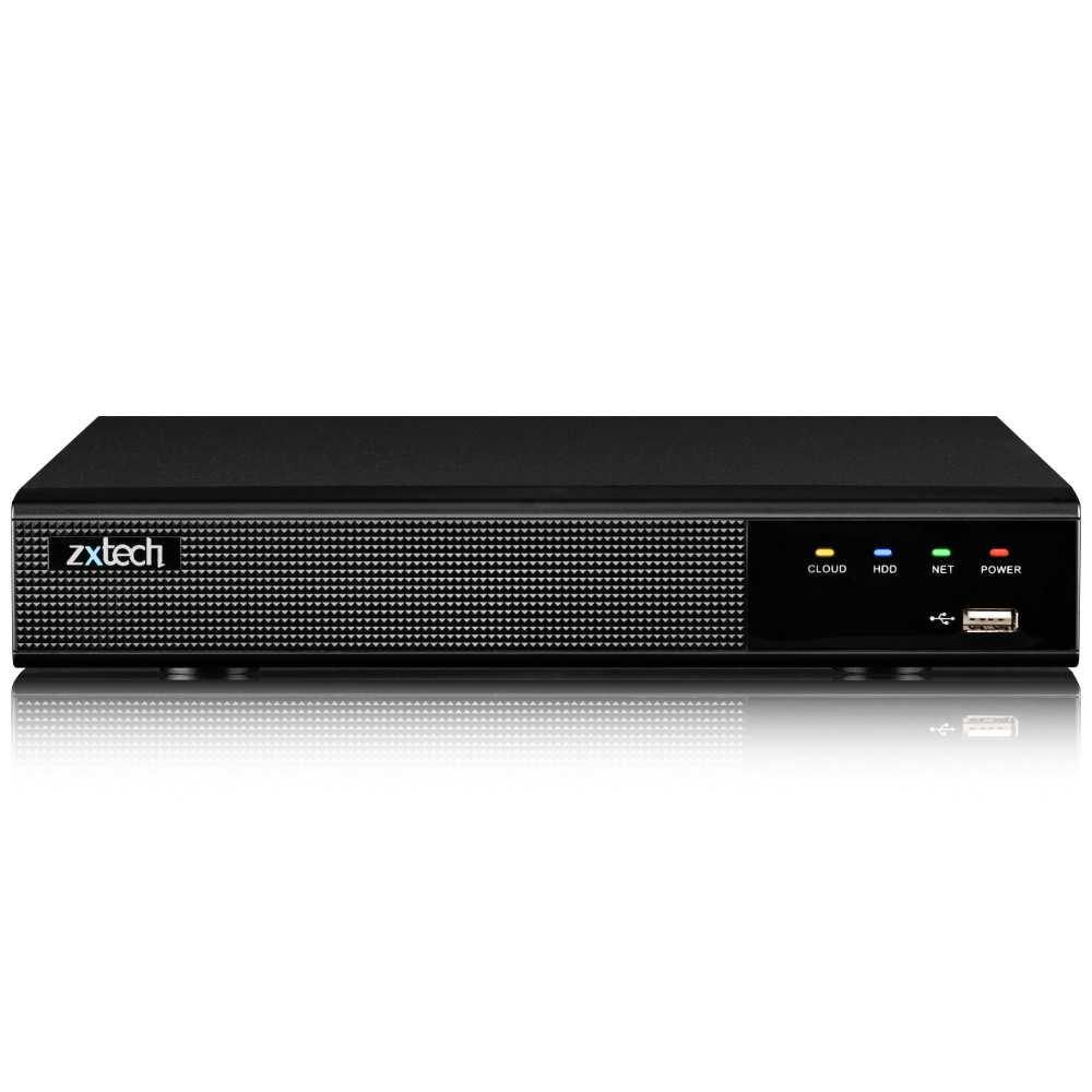 Zxtech Onyx 9CH (4-PoE) 12MP/4K PoE NVR Recorder, 1-Bay 10TB, H.265+, AI Human Detection