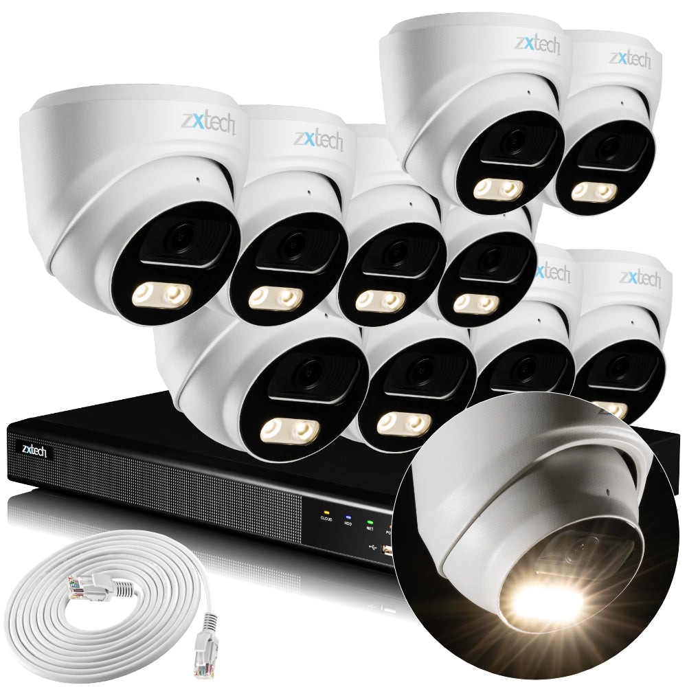 Zxtech 4K CCTV System - 10 x IP PoE Cameras Audio Recording Face Detection Outdoor Sony Starvis | RX10A16X
