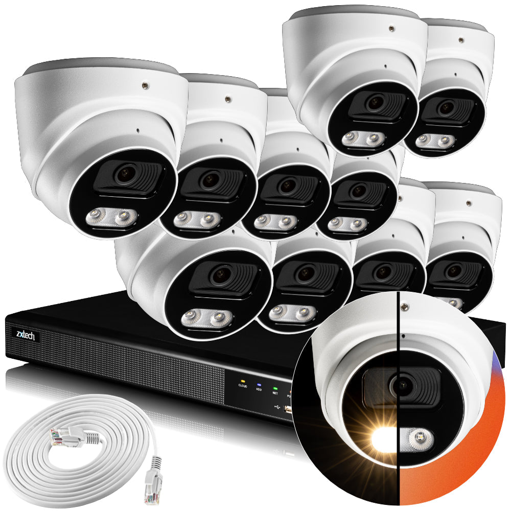 Zxtech 4K CCTV System - 10 x IP PoE Cameras Audio Recording Face Detection Outdoor Sony Starvis | RX10A16X