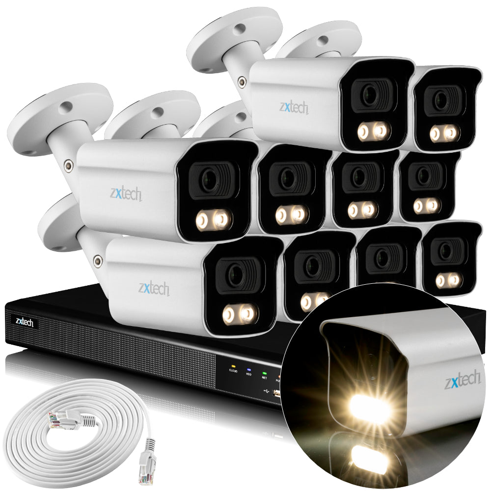 Zxtech 4K CCTV System - 10 x IP PoE Cameras Audio Recording Face Detection Outdoor Sony Starvis | RX10B16X