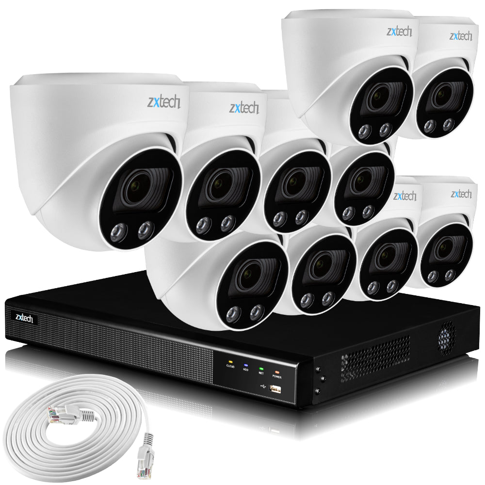 Zxtech 4K CCTV System - 10 x IP PoE Cameras Motorised Lens Face Detection Outdoor Sony Starvis | RX10C16X