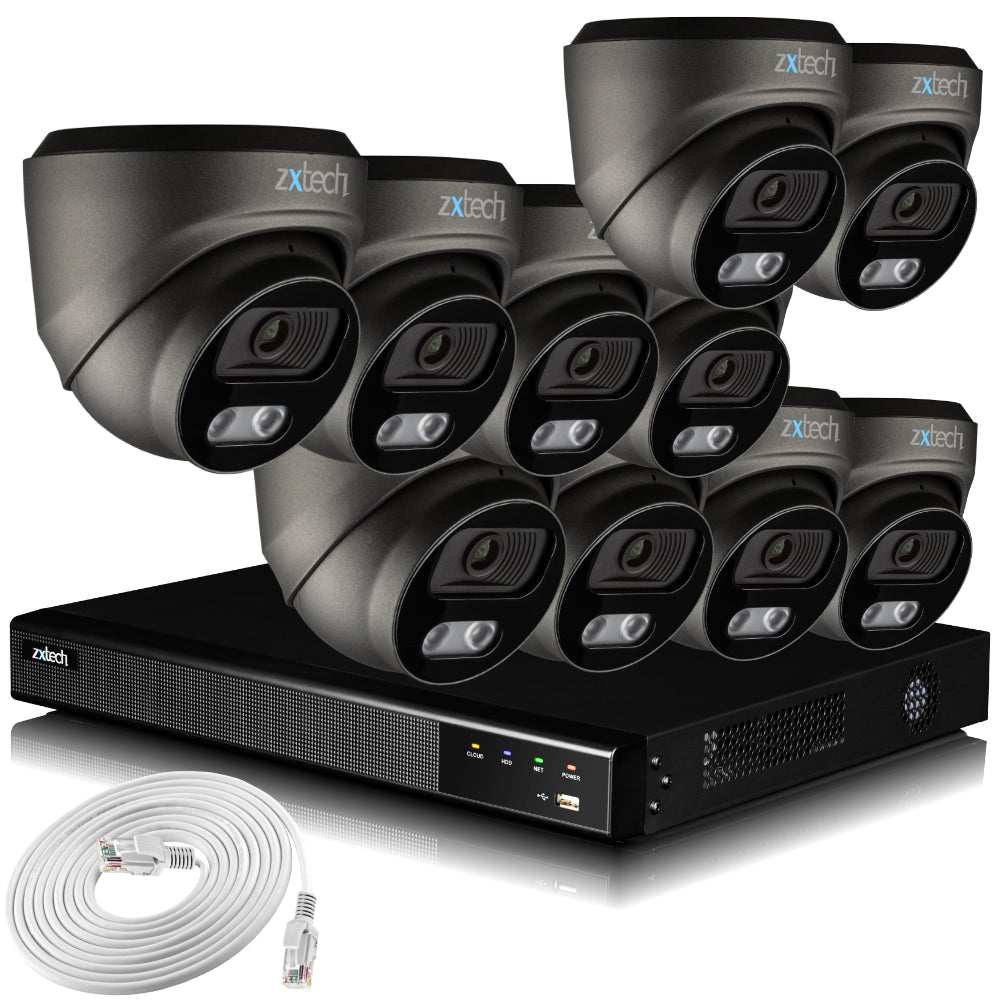Zxtech 4K CCTV System - 10 x IP PoE Cameras Audio Recording Face Detection Outdoor Sony Starvis | RX10E16X