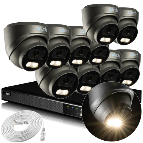 Zxtech 4K CCTV System - 10 x IP PoE Cameras Audio Recording Face Detection Outdoor Sony Starvis | RX10E16X