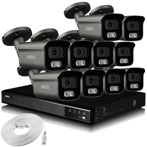 Zxtech 4K CCTV System - 10 x IP PoE Cameras Audio Recording Face Detection Outdoor Sony Starvis | RX10F16X