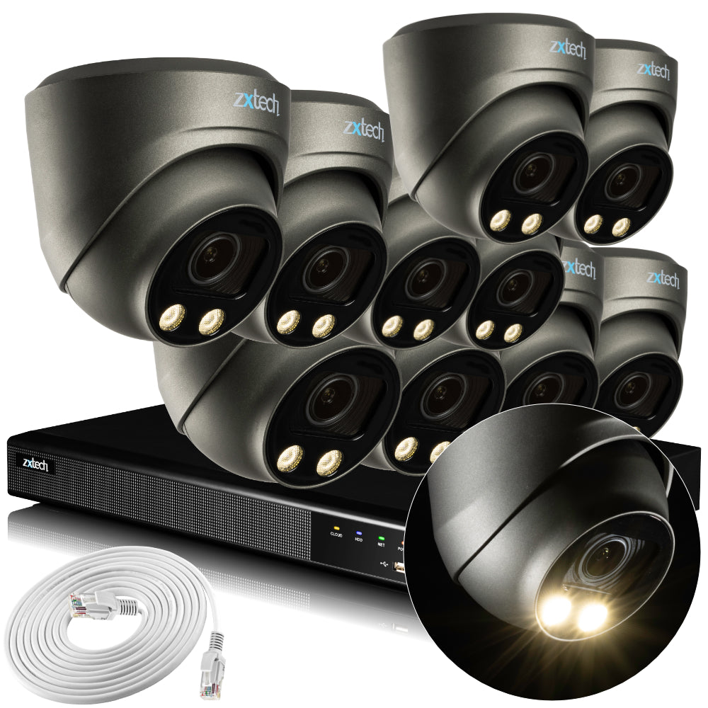 Zxtech 4K CCTV System - 10 x IP PoE Cameras Motorised Lens Face Detection Outdoor Sony Starvis | RX10G16X