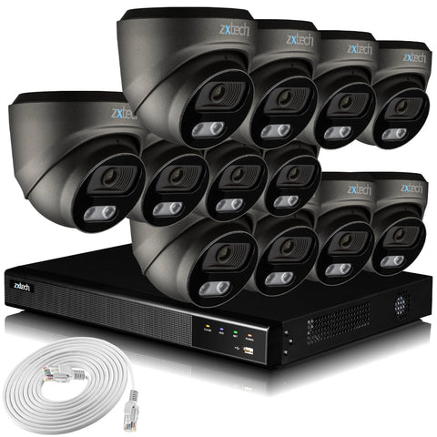 Zxtech 4K CCTV System - 12 x IP PoE Cameras Audio Recording Face Detection Outdoor Sony Starvis | RX12E16X