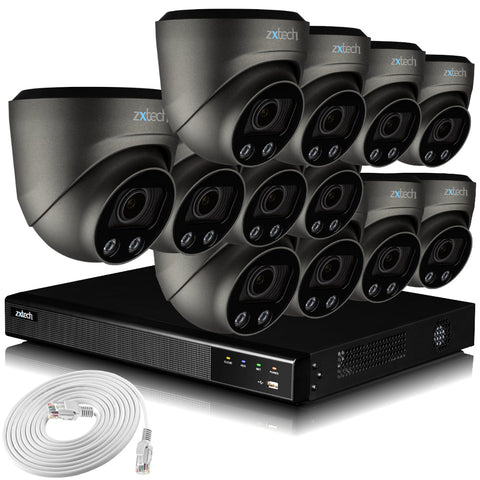 Zxtech 4K CCTV System - 12 x IP PoE Cameras Motorised Lens Face Detection Outdoor Sony Starvis | RX12G16X