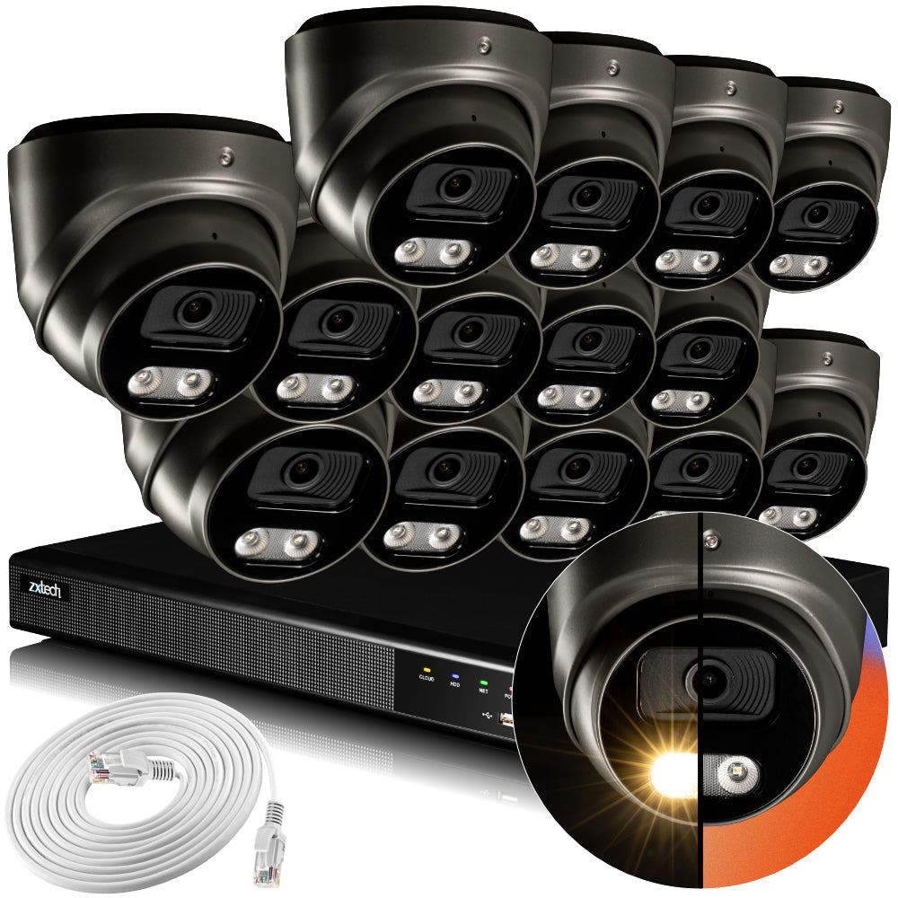 Zxtech 4K CCTV System - 14 x IP PoE Cameras Audio Recording Face Detection Outdoor Sony Starvis | RX14E16X