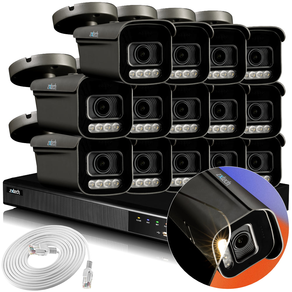 Zxtech 4K CCTV System - 14 x IP PoE Cameras Motorised Lens Face Detection Outdoor Sony Starvis Enhanced Night Vision | RX14H16X