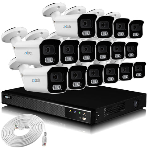 Zxtech 16 x 5MP 8MP PoE IP Camera NVR Face Recognition Complete Security System RX16B16X