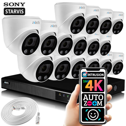 Zxtech 16x 5MP 8MP 60M IR Auto Zoom PoE Security Camera NVR Face Recognition Kit RX16C16X
