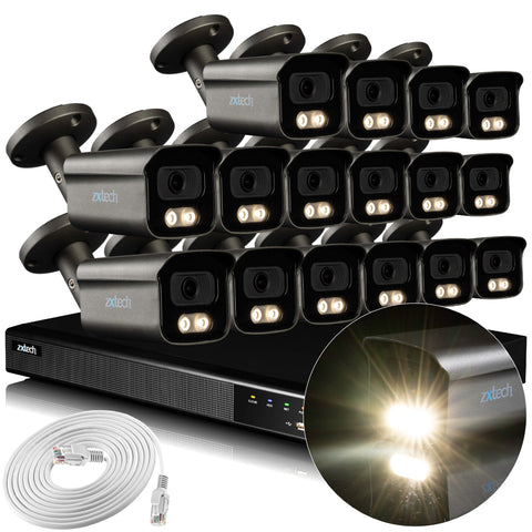 Zxtech Colour Night Vision 16 x 5MP 8MP IR PoE Camera Face Recognition Full System RX16F16X