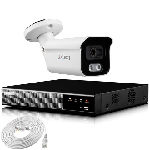 Zxtech 4K CCTV System - 1 x IP PoE Camera Audio Recording Face Detection Outdoor Sony Starvis | RX1B4Z