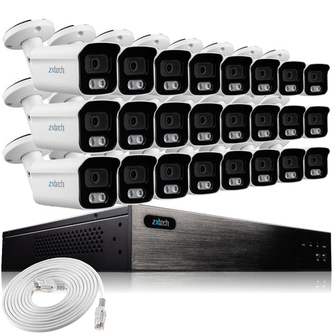 Zxtech 24 x 5MP 8MP PoE IP Camera NVR Face Recognition Complete Security System RX24B24W