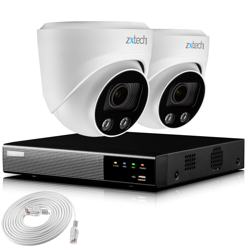 Zxtech 4K CCTV System - 2 x IP PoE Cameras Motorised Lens Face Detection Outdoor Sony Starvis | RX2C4Z