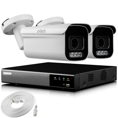 Zxtech 4K CCTV System - 2 x IP PoE Cameras Motorised Lens Face Detection Outdoor Sony Starvis Enhanced Night Vision | RX2D4Z