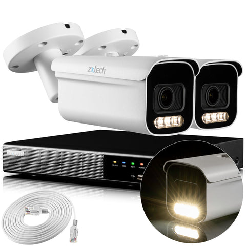 Zxtech 4K CCTV System - 2 x IP PoE Cameras Motorised Lens Face Detection Outdoor Sony Starvis Enhanced Night Vision | RX2D4Z