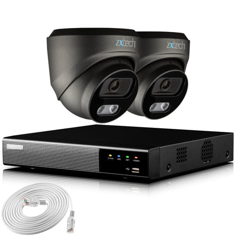 Zxtech 4K CCTV System - 2 x IP PoE Cameras Audio Recording Face Detection Outdoor Sony Starvis | RX2E4Z