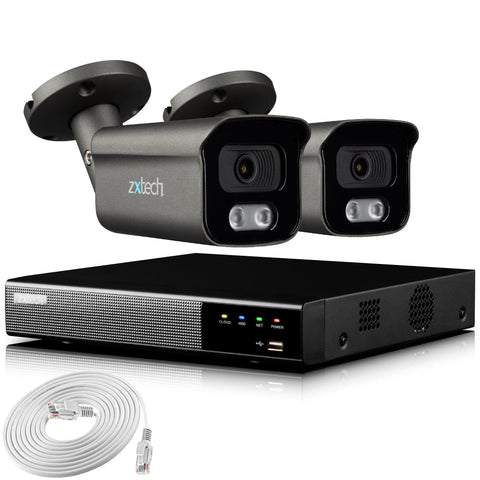 Zxtech 4K CCTV System - 2 x IP PoE Cameras Audio Recording Face Detection Outdoor Sony Starvis | RX2F4Z