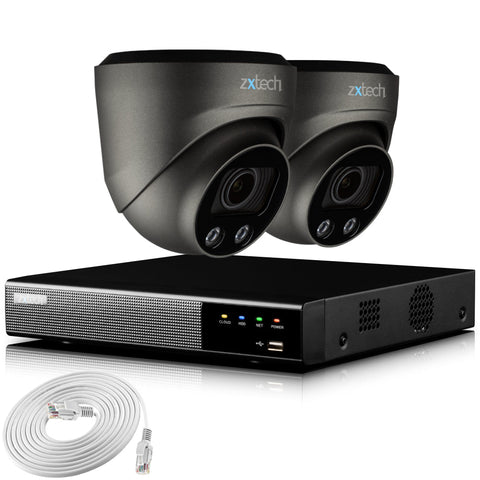 Zxtech 4K CCTV System - 2 x IP PoE Cameras Motorised Lens Face Detection Outdoor Sony Starvis | RX2G4Z