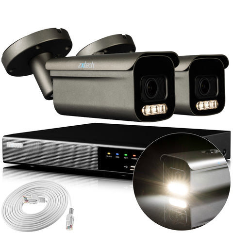 Zxtech 4K CCTV System - 2 x IP PoE Cameras Motorised Lens Face Detection Outdoor Sony Starvis Enhanced Night Vision | RX2H4Z