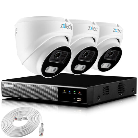 Zxtech 4K CCTV System - 3 x IP PoE Cameras Audio Recording Face Detection Outdoor Sony Starvis | RX3A4Z