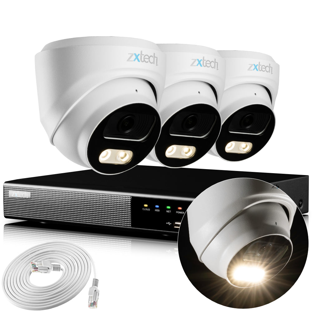 Zxtech 4K CCTV System - 3 x IP PoE Cameras Audio Recording Face Detection Outdoor Sony Starvis | RX3A4Z