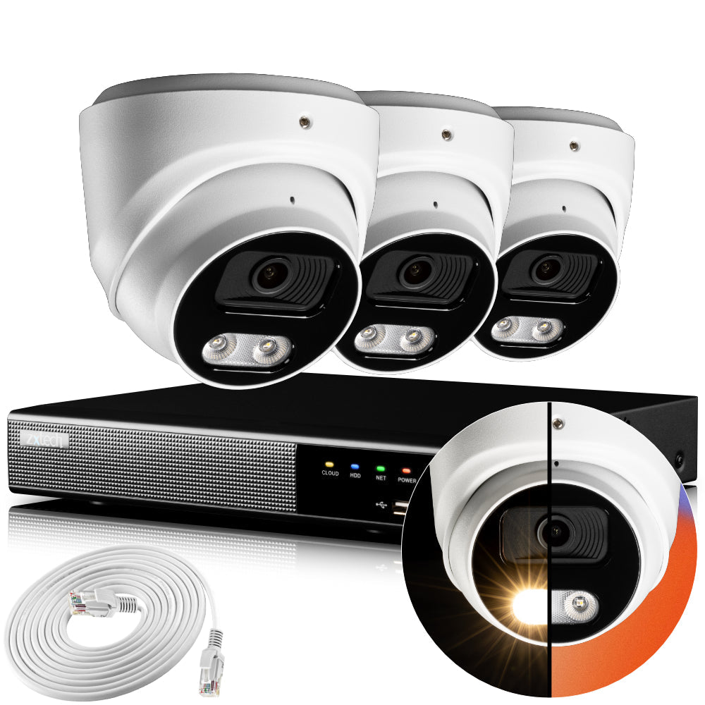 Zxtech 4K CCTV System - 3 x IP PoE Cameras Audio Recording Face Detection Outdoor Sony Starvis | RX3A4Z