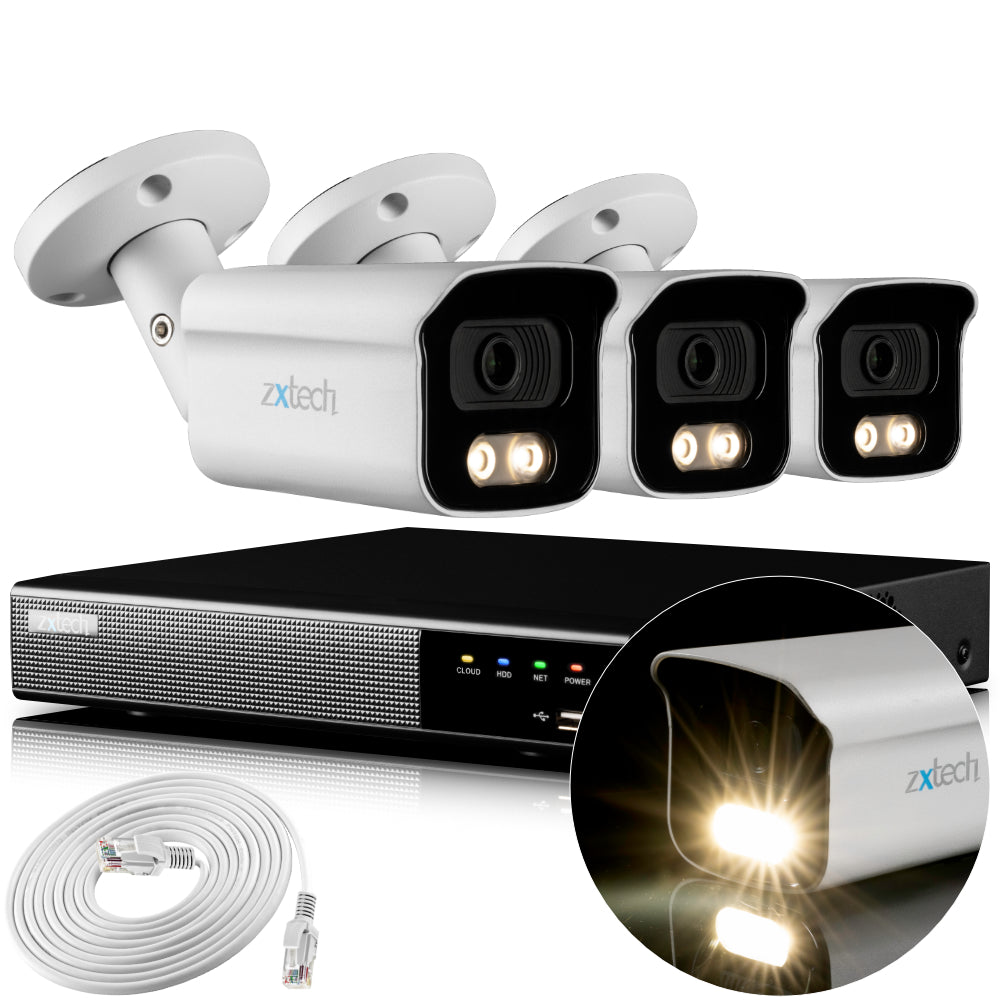 Zxtech 4K CCTV System - 3 x IP PoE Cameras Audio Recording Face Detection Outdoor Sony Starvis | RX3B4Z