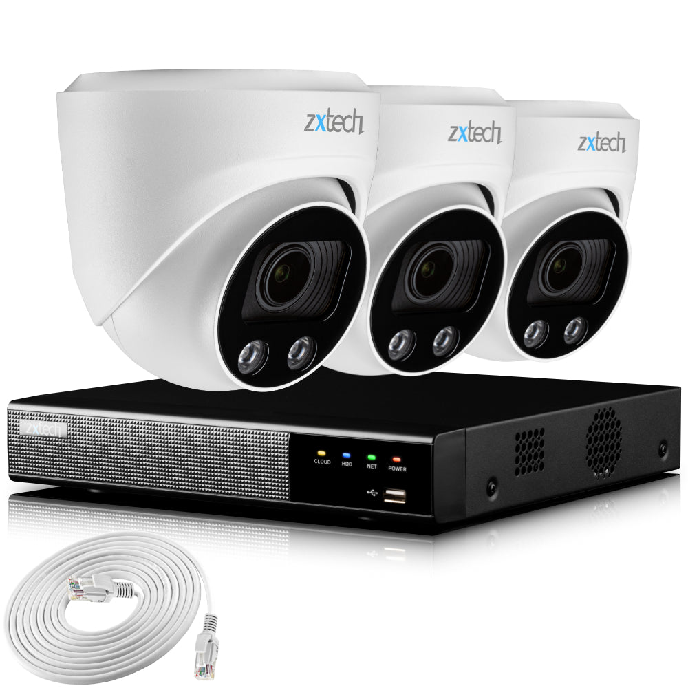 Zxtech 4K CCTV System - 3 x IP PoE Cameras Motorised Lens Face Detection Outdoor Sony Starvis | RX3C4Z