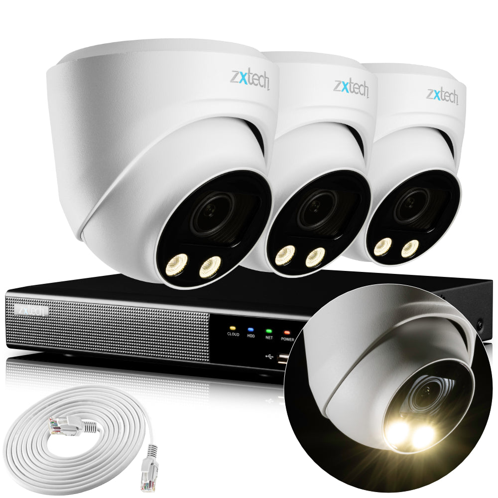 Zxtech 4K CCTV System - 3 x IP PoE Cameras Motorised Lens Face Detection Outdoor Sony Starvis | RX3C4Z