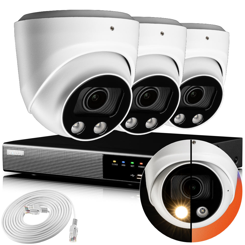Zxtech 4K CCTV System - 3 x IP PoE Cameras Motorised Lens Face Detection Outdoor Sony Starvis | RX3C4Z