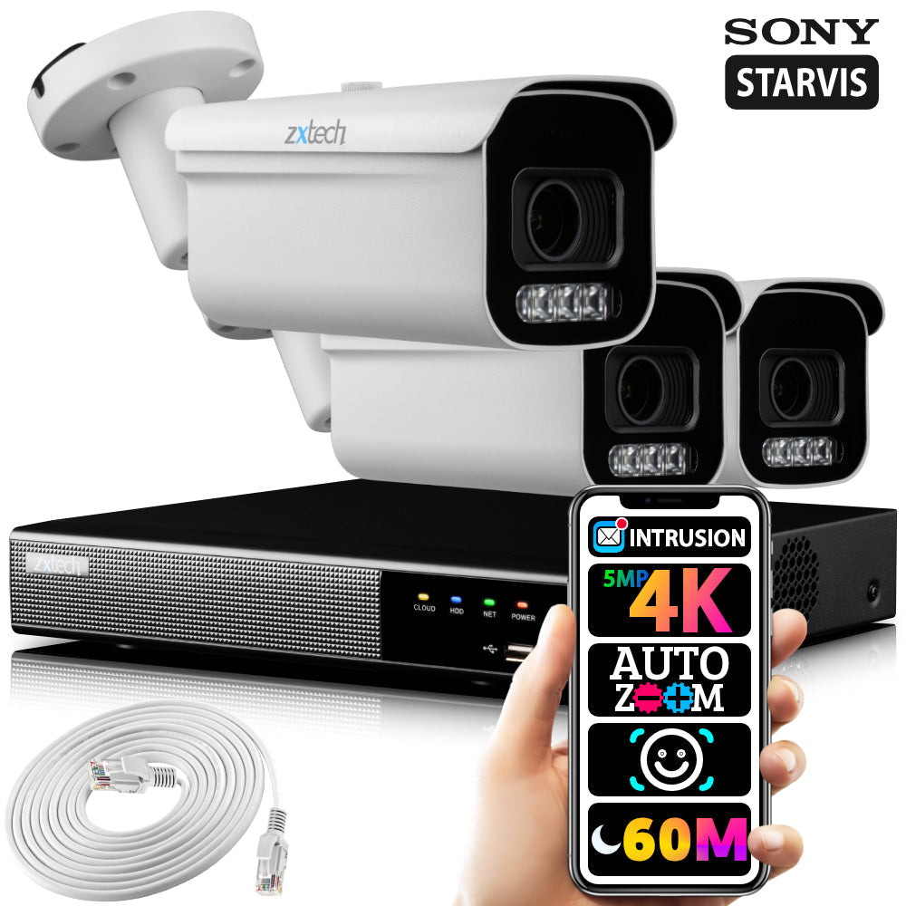 Zxtech 5MP 4K Ultra HD Outdoor PoE Camera P2P NVR Face Recognition Kit RX3D4Z