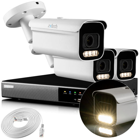 Zxtech 4K CCTV System - 3 x IP PoE Cameras Motorised Lens Face Detection Outdoor Sony Starvis Enhanced Night Vision | RX3D4Z