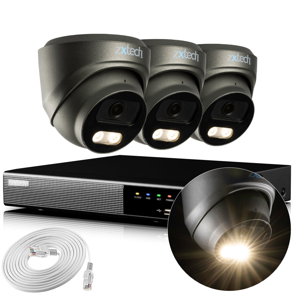 Zxtech 4K CCTV System - 3 x IP PoE Cameras Audio Recording Face Detection Outdoor Sony Starvis | RX3E4Z