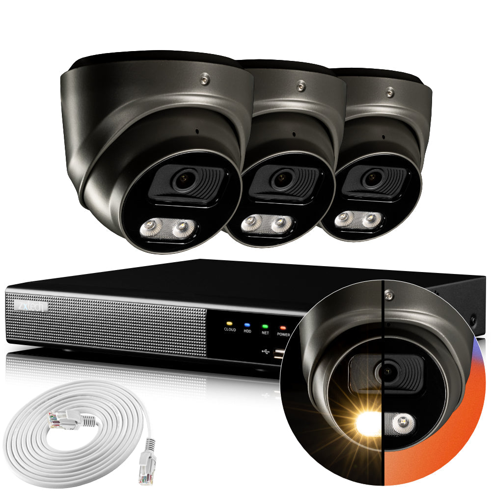 Zxtech 4K CCTV System - 3 x IP PoE Cameras Audio Recording Face Detection Outdoor Sony Starvis | RX3E4Z