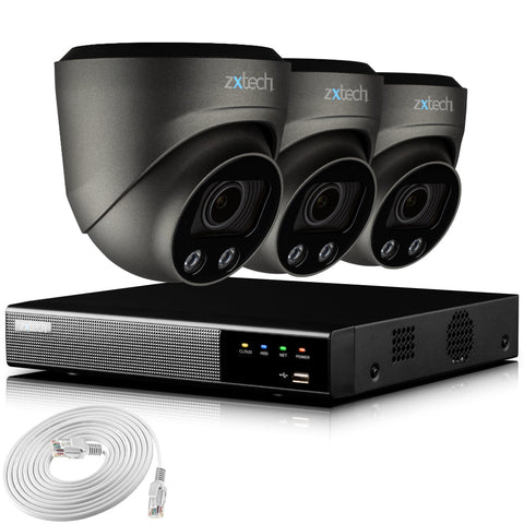 Zxtech 4K CCTV System - 3 x IP PoE Cameras Motorised Lens Face Detection Outdoor Sony Starvis | RX3G4Z