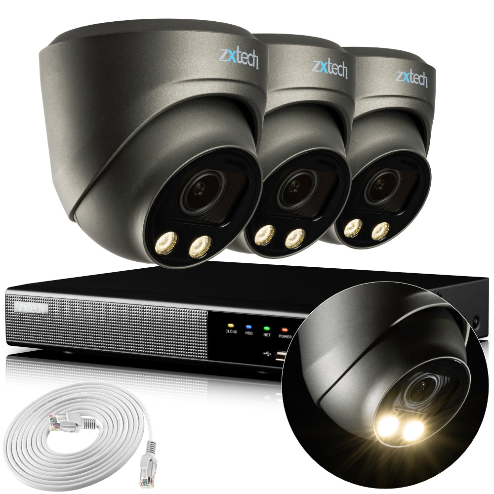 Zxtech 4K CCTV System - 3 x IP PoE Cameras Motorised Lens Face Detection Outdoor Sony Starvis | RX3G4Z