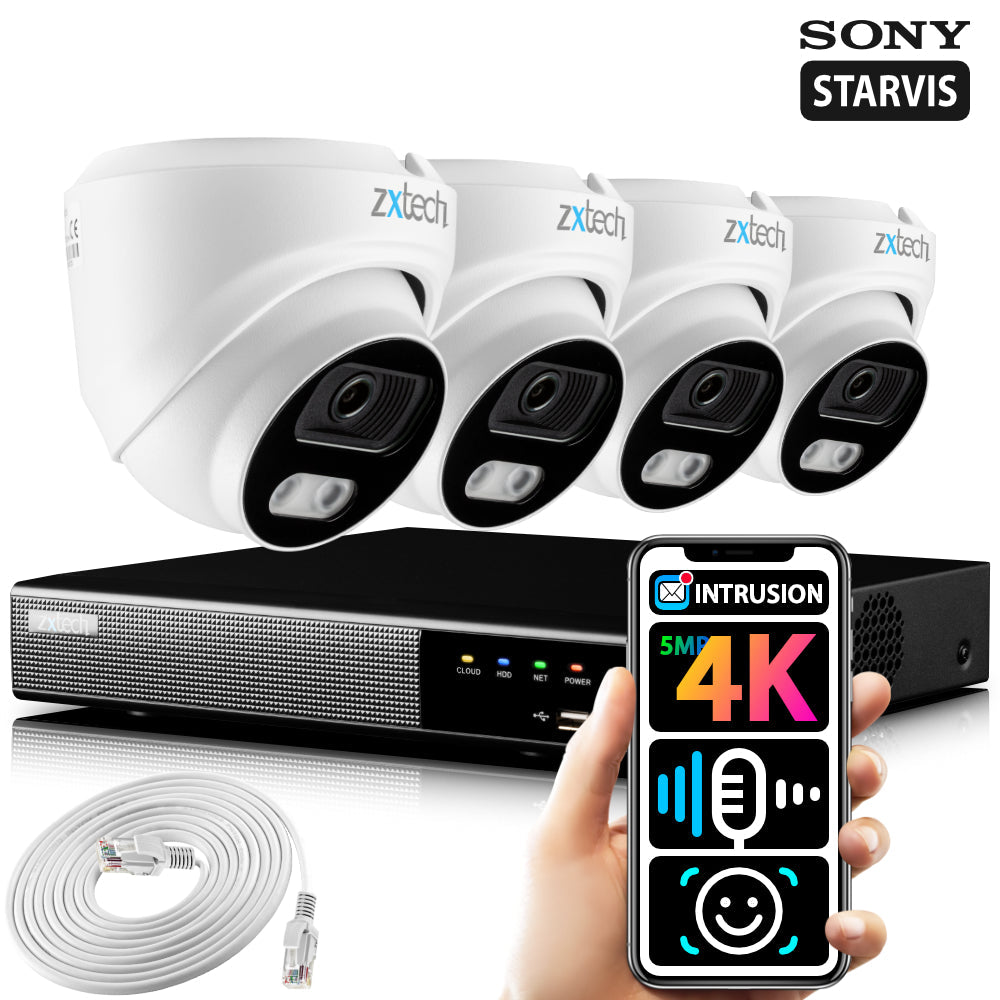 Zxtech 5MP 4K Ultra HD Outdoor PoE Face Recognition Security System for Home RX4A4Z