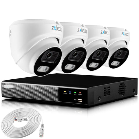 Zxtech 4K CCTV System - 4 x IP PoE Cameras Audio Recording Face Detection Outdoor Sony Starvis | RX4A4Z
