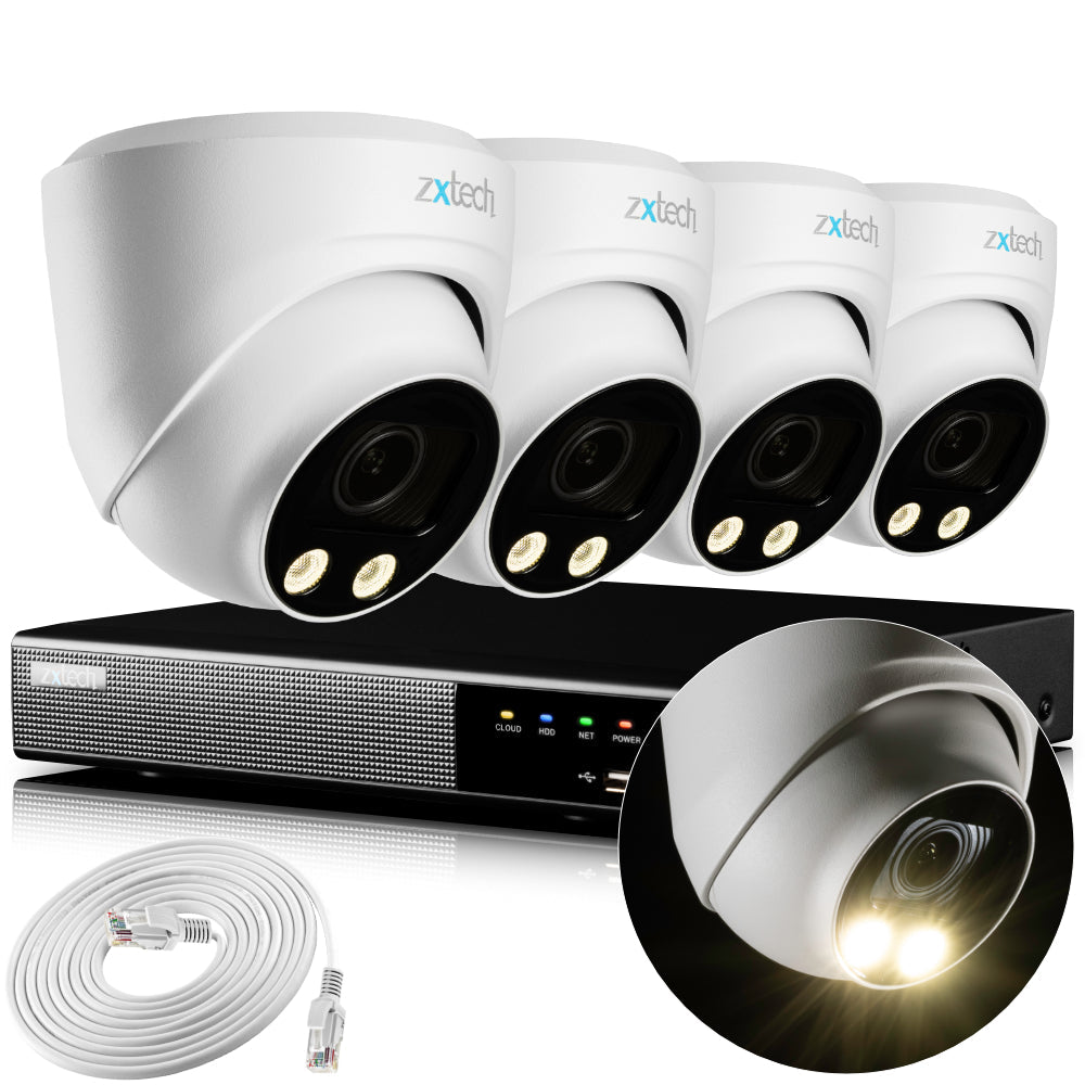 Zxtech 4K CCTV System - 4 x IP PoE Cameras Motorised Lens Face Detection Outdoor Sony Starvis | RX4C4Z
