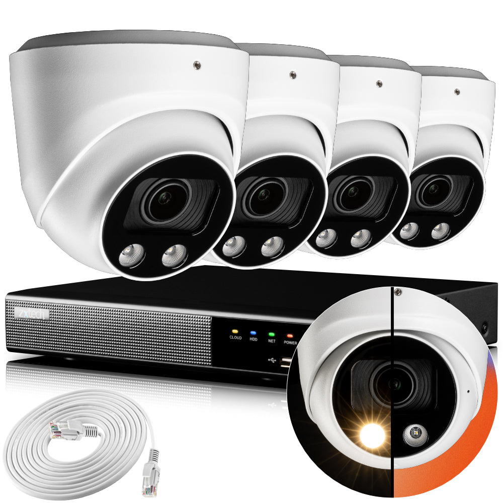 Zxtech 4K CCTV System - 4 x IP PoE Cameras Motorised Lens Face Detection Outdoor Sony Starvis | RX4C4Z