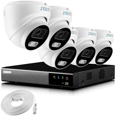 Zxtech 4K CCTV System - 5 x IP PoE Cameras Audio Recording Face Detection Outdoor Sony Starvis | RX5A9Y