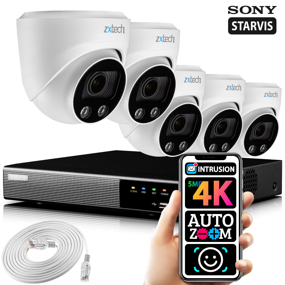 Zxtech 5MP 4K Ultra HD Auto Zoom PoE UHD CCTV Camera Face Recognition System RX5C9Y