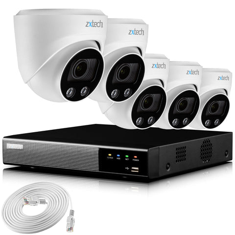 Zxtech 4K CCTV System - 5 x IP PoE Cameras Motorised Lens Face Detection Outdoor Sony Starvis | RX5C9Y