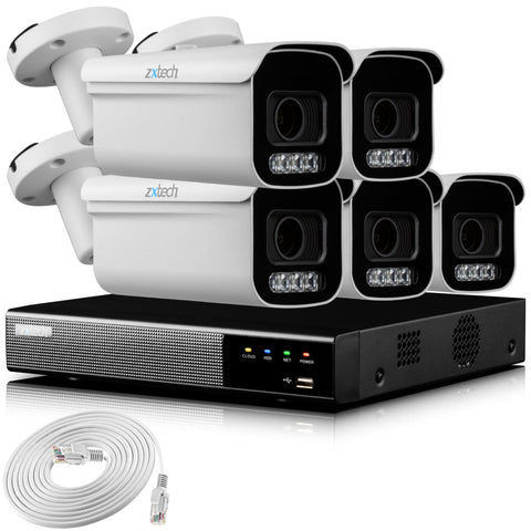 Zxtech 4K CCTV System - 5 x IP PoE Cameras Motorised Lens Face Detection Outdoor Sony Starvis Enhanced Night Vision | RX5D9Y