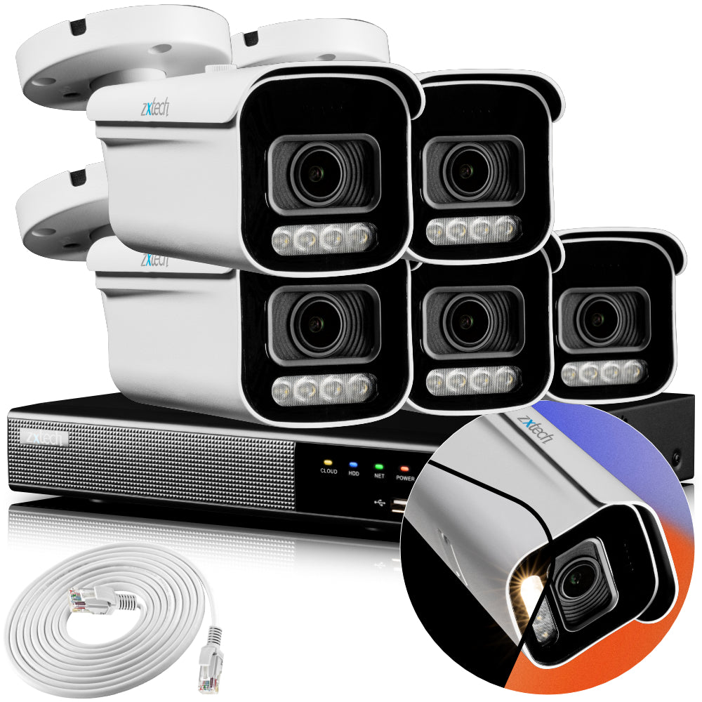 Zxtech 4K CCTV System - 5 x IP PoE Cameras Motorised Lens Face Detection Outdoor Sony Starvis Enhanced Night Vision | RX5D9Y