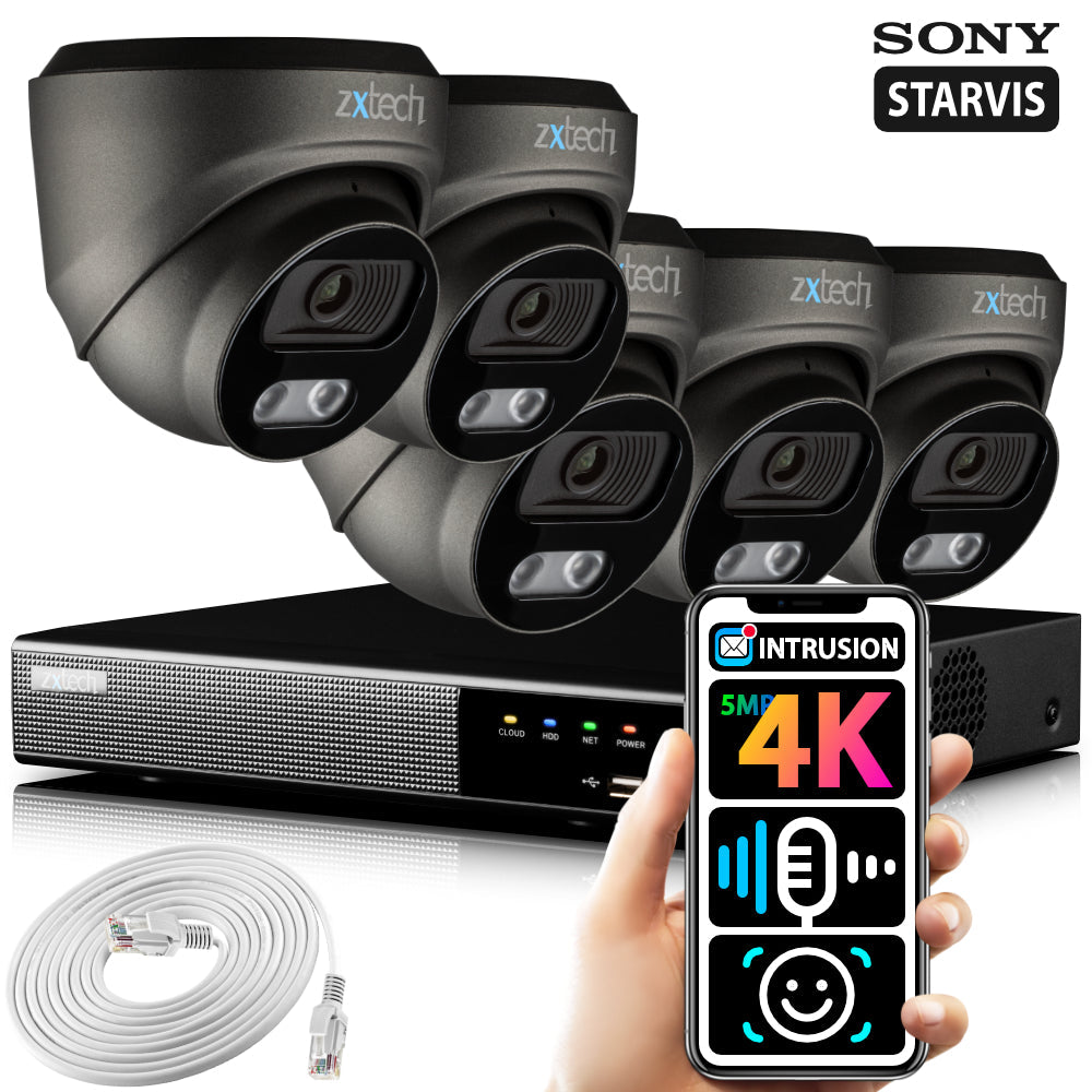 Zxtech x 5MP 8MP UHD PoE Camera Outdoor CCTV NVR Face Recognition Home System RX5E9Y