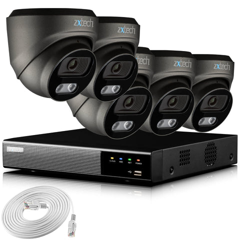 Zxtech 4K CCTV System - 5 x IP PoE Cameras Audio Recording Face Detection Outdoor Sony Starvis | RX5E9Y